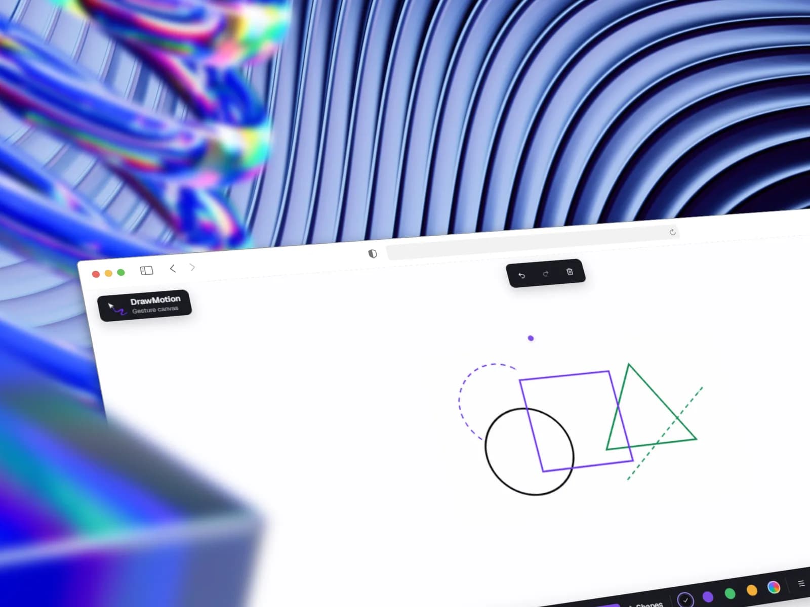 Angled view of DrawMotion showing assisted geometric shapes and floating controls