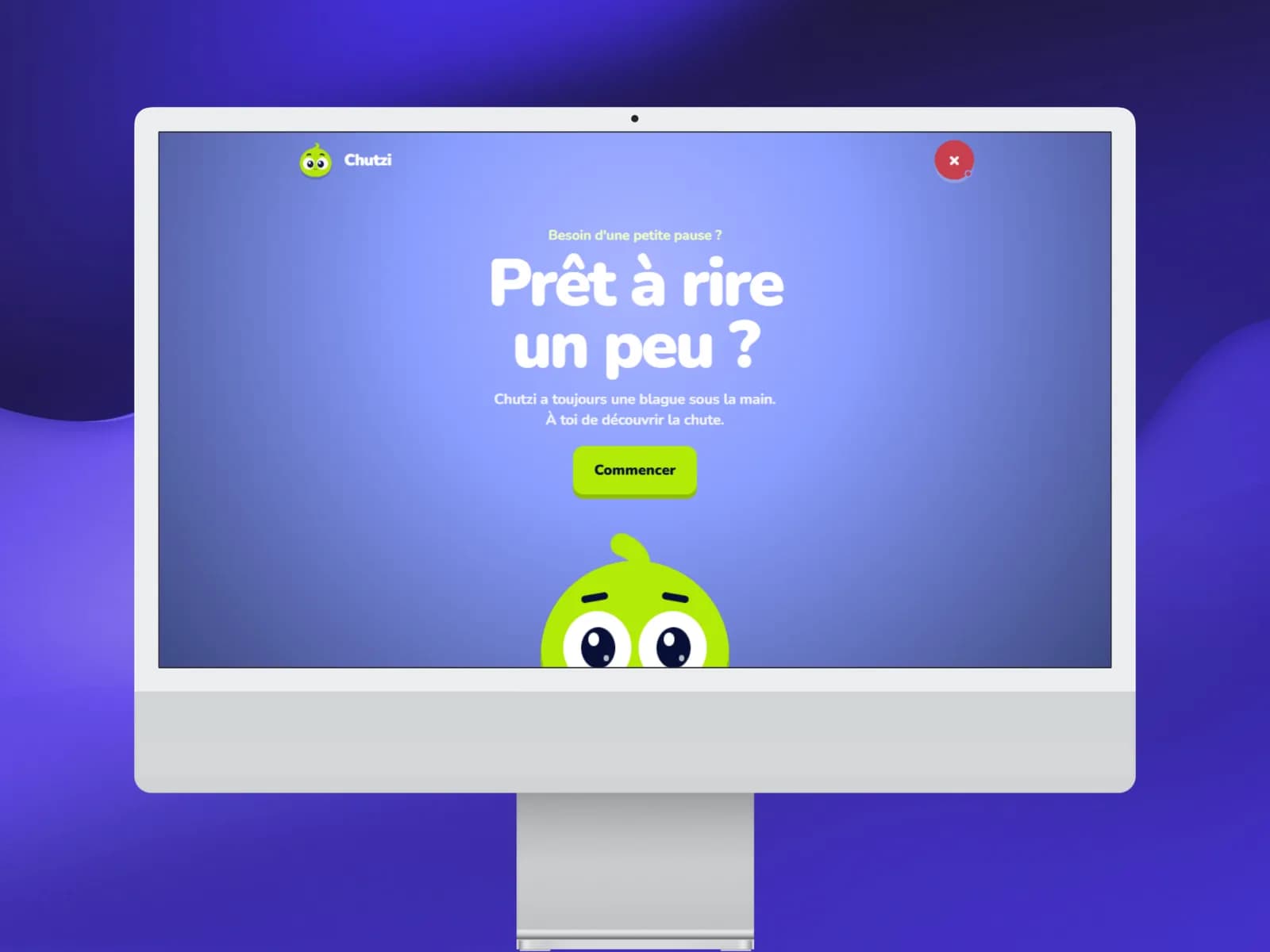 Chutzi joke experience shown on a desktop monitor