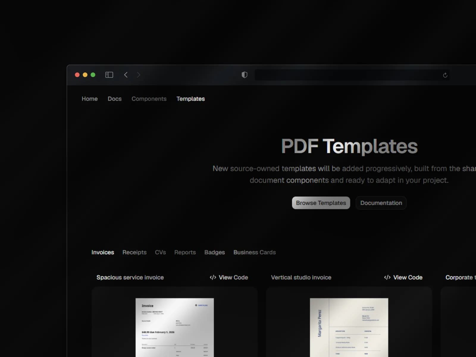 docn-ui documentation and template catalogue